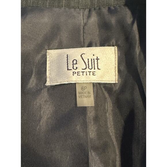 Le Suit Set Womens Sz 6 Petite Black Pinstripe Blazer Straight Trousers 2 Piece - Picture 6 of 12